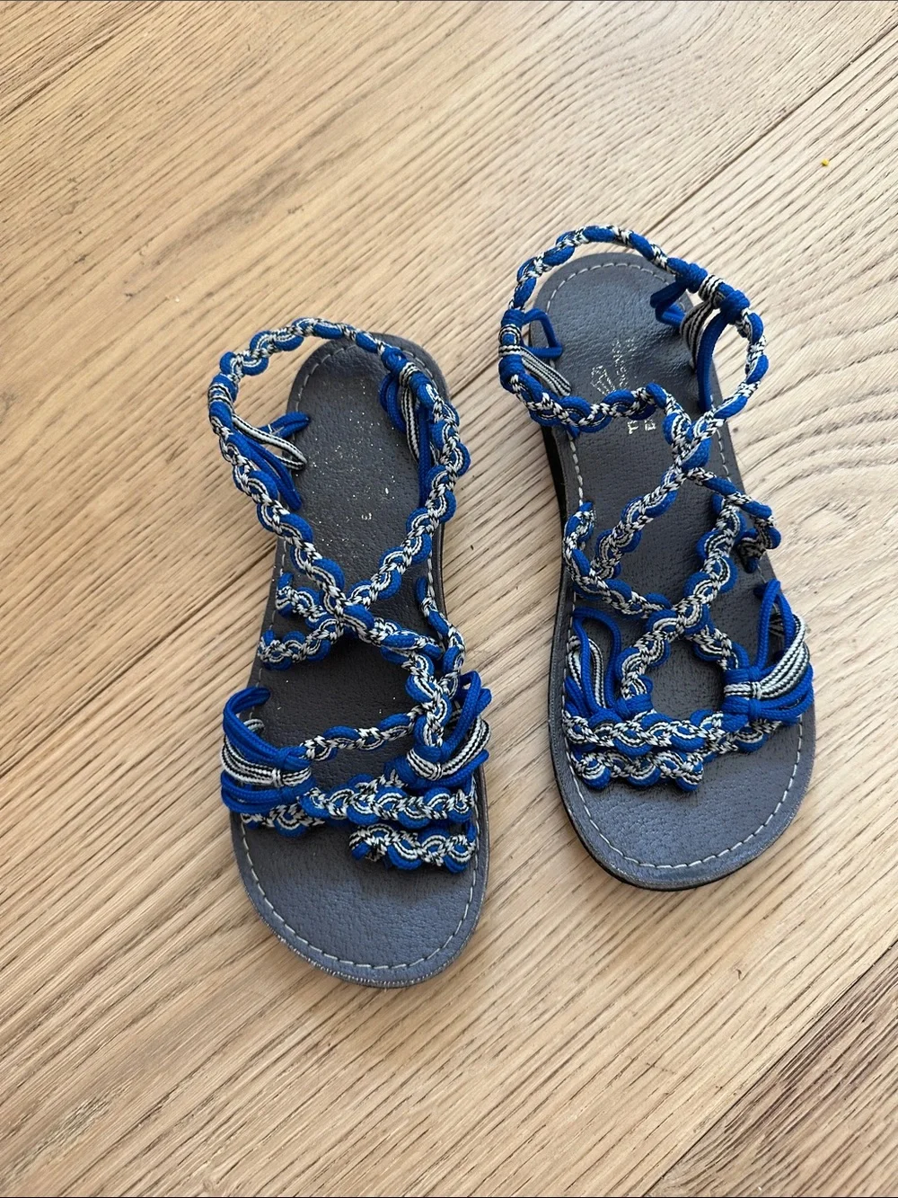 Kids Blue Braided Rope Gladiator Sandals 2 unisex